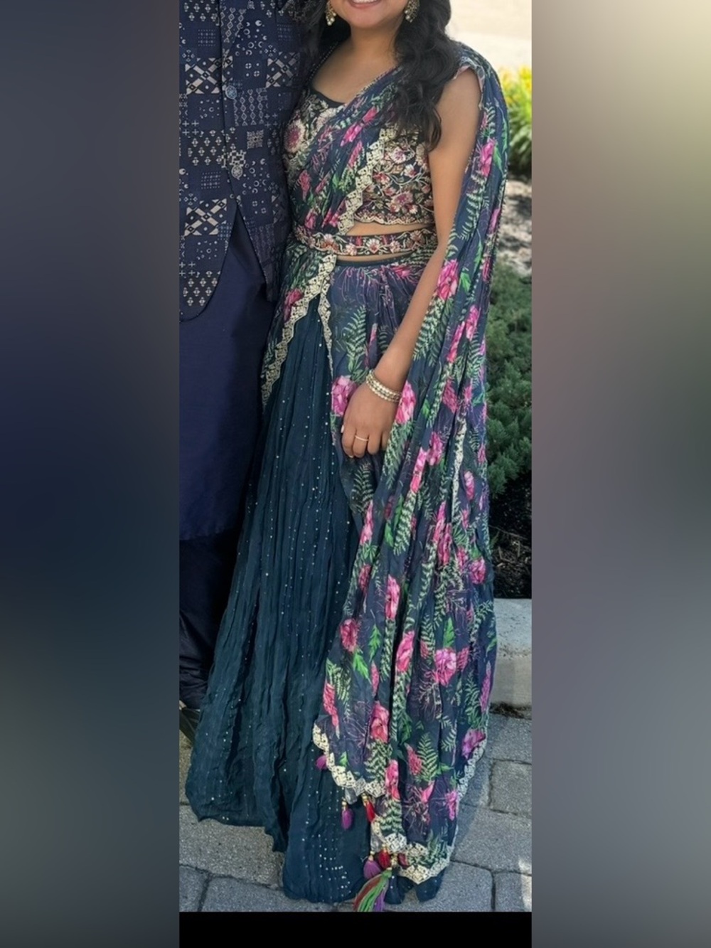 Floral Blue and Pink Sari